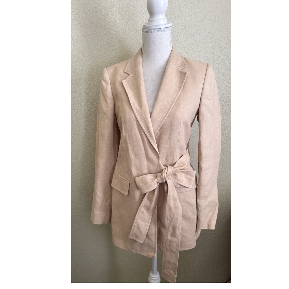 Massimo Dutti Tan Belted Linen Blazer Size 4